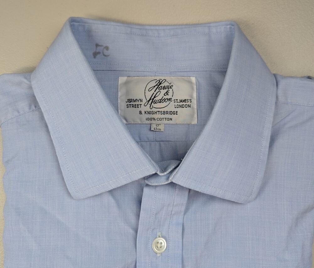 Harvie and Hudson Dress Shirt Button Up French Cuff Blue Cotton Office Mens 17